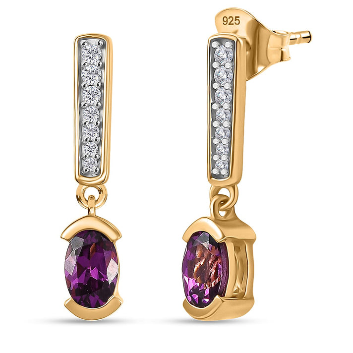 D'Joy Natural Radiant Ember Garnet &amp; White Zircon Dangling Push Back Earring in Yellow Gold Plated Sterling Silver 1.40 Ct. 8426227 1