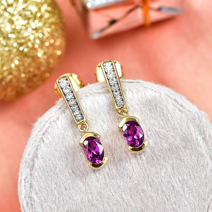D'Joy Natural Radiant Ember Garnet &amp; White Zircon Dangling Push Back Earring in Yellow Gold Plated Sterling Silver 1.40 Ct. 8426227 2