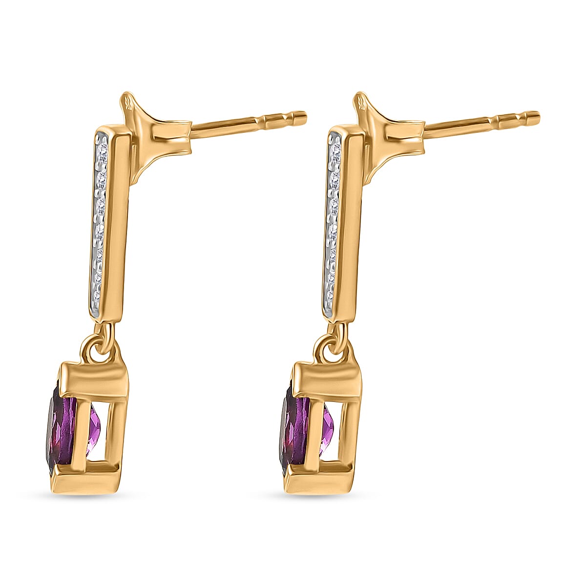 D'Joy Natural Radiant Ember Garnet &amp; White Zircon Dangling Push Back Earring in Yellow Gold Plated Sterling Silver 1.40 Ct. 8426227 4