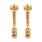 D'Joy Natural Radiant Ember Garnet & White Zircon Dangling Push Back Earring in Yellow Gold Plated Sterling Silver 1.40 Ct.