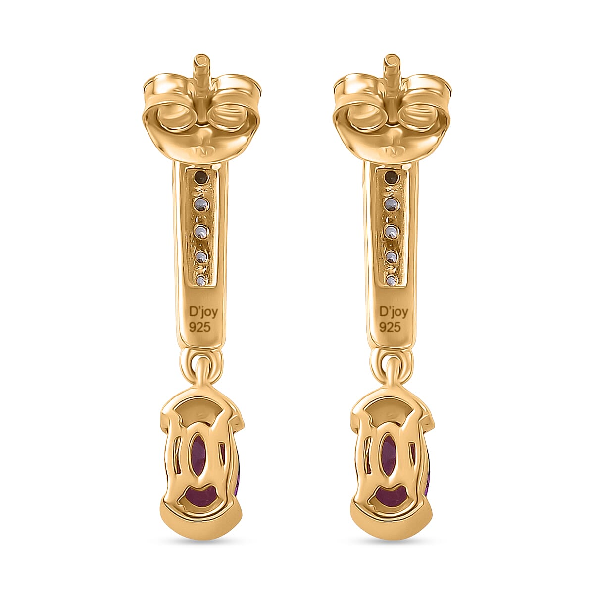 D'Joy Natural Radiant Ember Garnet &amp; White Zircon Dangling Push Back Earring in Yellow Gold Plated Sterling Silver 1.40 Ct. 8426227 5