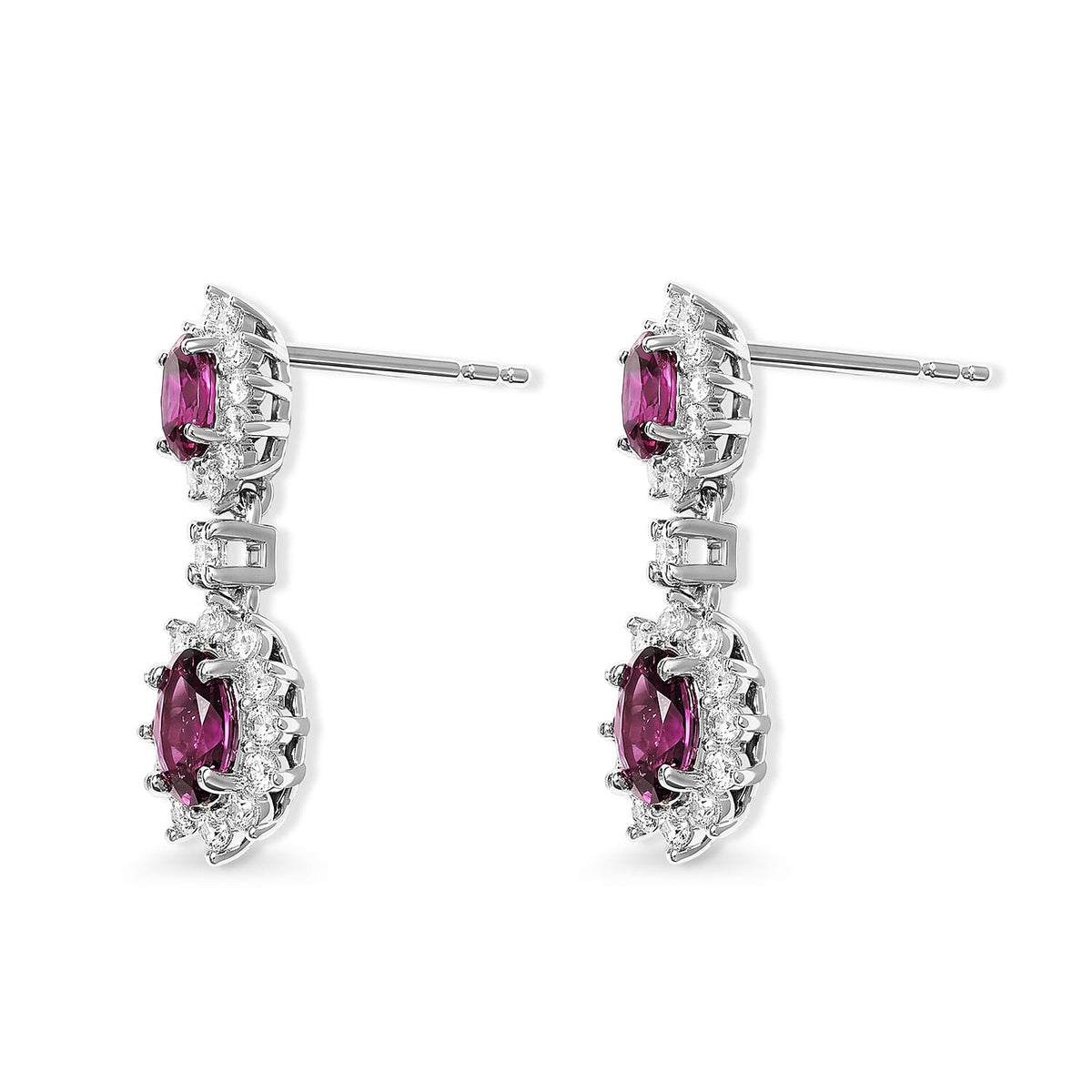 D'Joy - Natural Radiant Ember Garnet &amp; White Zircon Dangling Earring with Push Post in Rhodium Overlay Sterling Silver 2.83 Ct. V32630442 4