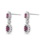 D'Joy - Radiant Ember Garnet & White Zircon Dangling Earring with Push Post in Rhodium Overlay Sterling Silver 2.83 Ct.