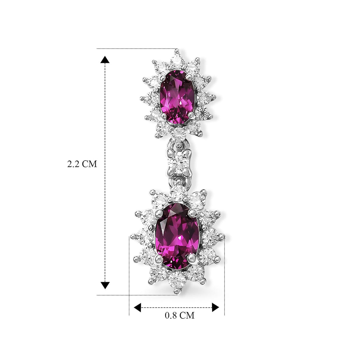D'Joy - Natural Radiant Ember Garnet &amp; White Zircon Dangling Earring with Push Post in Rhodium Overlay Sterling Silver 2.83 Ct. V32630442 5
