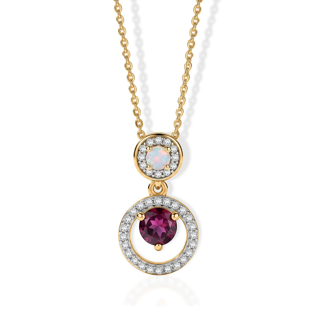 D'Joy - Radiant Ember Garnet, White Zircon & Ethiopian Opal Pendant with Chain (Size 20) in 18K Vermeil Yellow Gold Plated Sterling Silver 1.10 Ct.