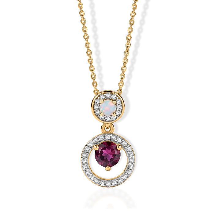 D'Joy - Natural Radiant Ember Garnet, White Zircon &amp; Ethiopian Opal Drop Pendant with Chain (Size 20) in 18K Vermeil Yellow Gold Plated Sterling Silver 1.10 Ct. 4490628 1
