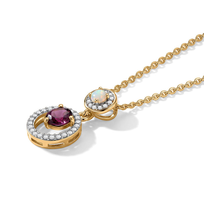 D'Joy - Natural Radiant Ember Garnet, White Zircon &amp; Ethiopian Opal Drop Pendant with Chain (Size 20) in 18K Vermeil Yellow Gold Plated Sterling Silver 1.10 Ct. 4490628 2