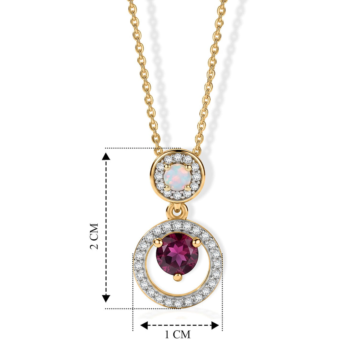 D'Joy - Natural Radiant Ember Garnet, White Zircon &amp; Ethiopian Opal Drop Pendant with Chain (Size 20) in 18K Vermeil Yellow Gold Plated Sterling Silver 1.10 Ct. V32572851 3