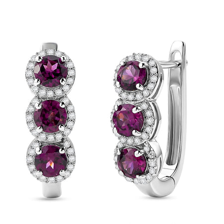 D'Joy - Natural Radiant Ember Garnet &amp; White Zircon J Hoop Earring with Clasp in Rhodium Overlay Sterling Silver 2.68 Ct. 8562725 1