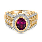 D'Joy Natural Radiant Ember Garnet & White Zircon Ring in 18K Vermeil Yellow Gold Plated Sterling Silver 2.07 Ct.