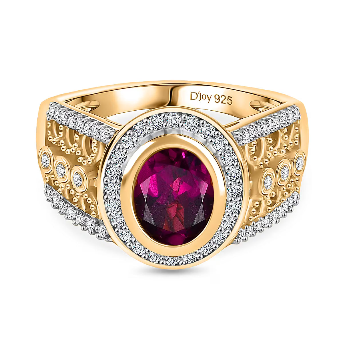 D'Joy Natural Radiant Ember Garnet &amp; White Zircon Ornate Halo Ring in 18K Vermeil Yellow Gold Plated Sterling Silver 2.07 Ct. 8436522 0