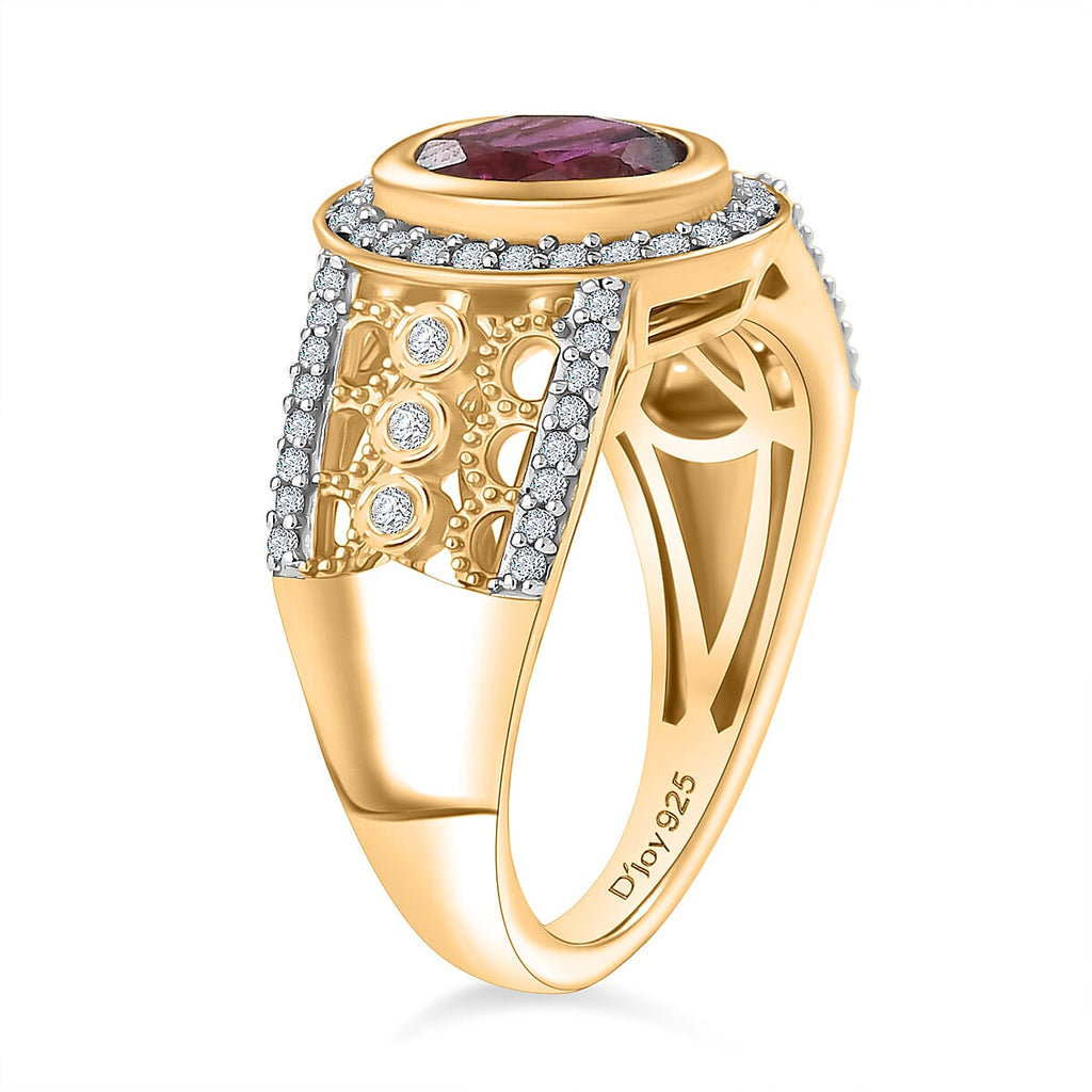 D'Joy Natural Radiant Ember Garnet & White Zircon Ring in 18K Vermeil Yellow Gold Plated Sterling Silver 2.07 Ct.
