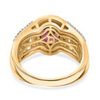 D'Joy Natural Radiant Ember Garnet & White Zircon Ring in 18K Vermeil Yellow Gold Plated Sterling Silver 2.07 Ct.