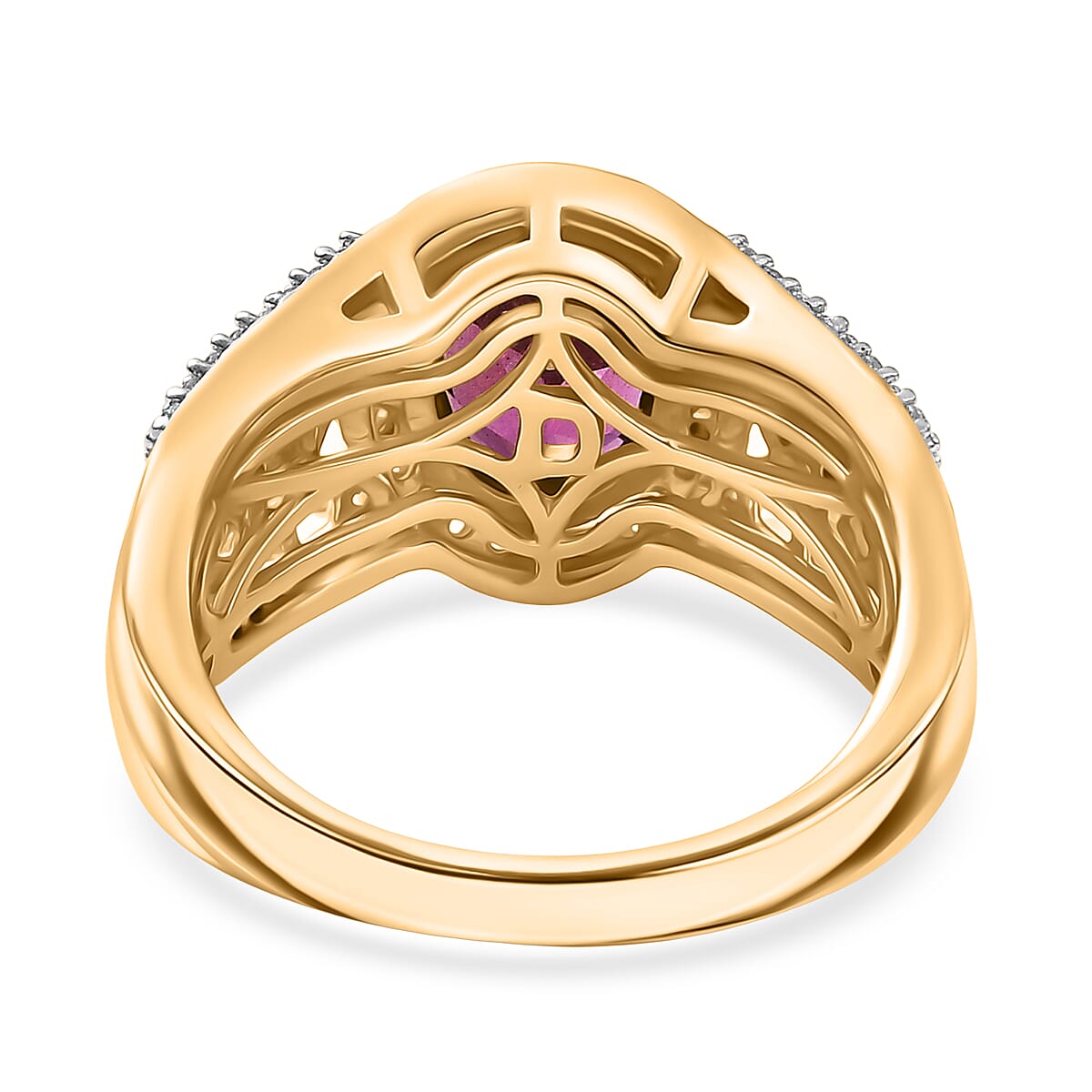 D'Joy Natural Radiant Ember Garnet &amp; White Zircon Ornate Halo Ring in 18K Vermeil Yellow Gold Plated Sterling Silver 2.07 Ct. 8436522 5