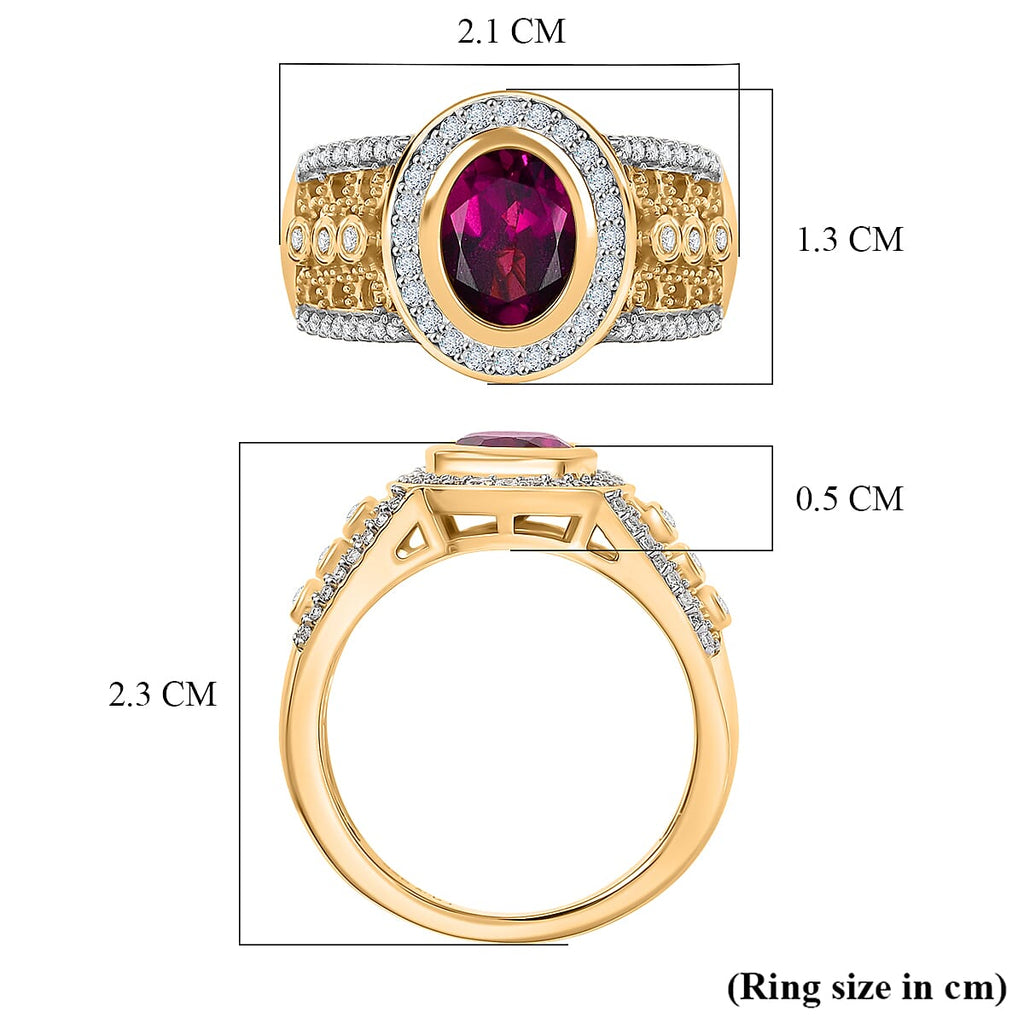 D'Joy Natural Radiant Ember Garnet & White Zircon Ring in 18K Vermeil Yellow Gold Plated Sterling Silver 2.07 Ct.