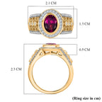 D'Joy Natural Radiant Ember Garnet & White Zircon Ring in 18K Vermeil Yellow Gold Plated Sterling Silver 2.07 Ct.