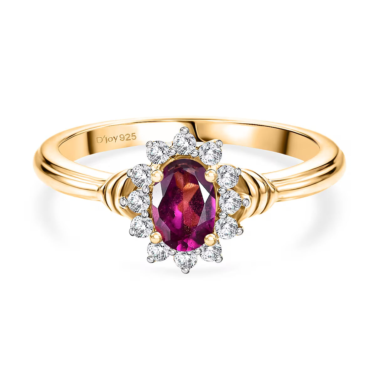 D'Joy - Natural Radiant Ember Garnet &amp; White Zircon Halo Ring in Yellow Gold Plated Sterling Silver 8555229 0