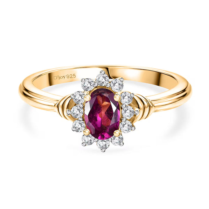 D'Joy - Natural Radiant Ember Garnet &amp; White Zircon Halo Ring in Yellow Gold Plated Sterling Silver 8555229 1