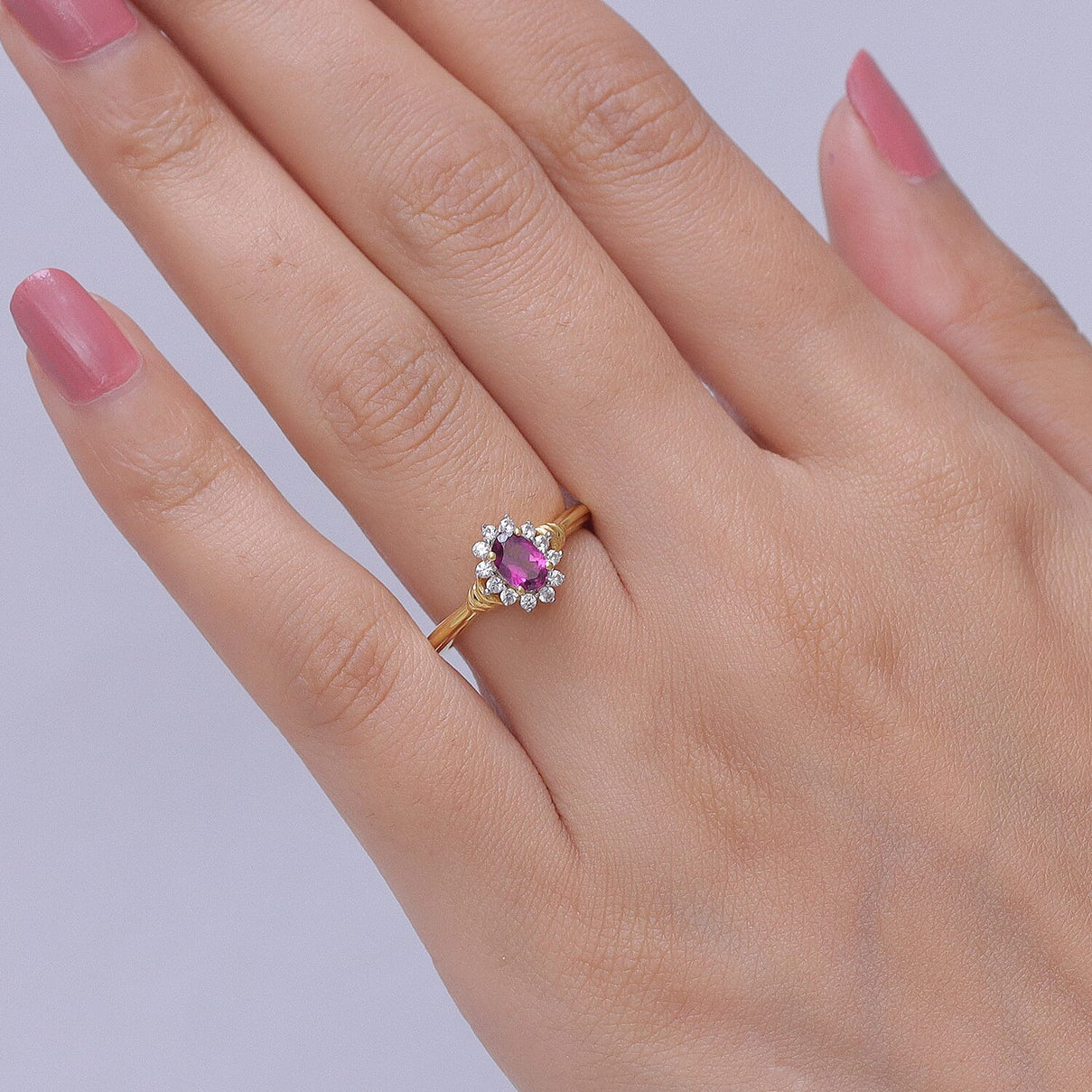 D'Joy - Natural Radiant Ember Garnet &amp; White Zircon Halo Ring in Yellow Gold Plated Sterling Silver 8555229 2