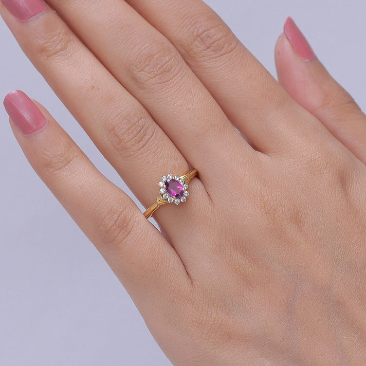 D'Joy - Natural Radiant Ember Garnet &amp; White Zircon Halo Ring in Yellow Gold Plated Sterling Silver 8555229 2