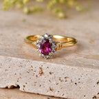 D'Joy - Natural Radiant Ember Garnet & White Zircon Halo Ring in Yellow Gold Plated Sterling Silver