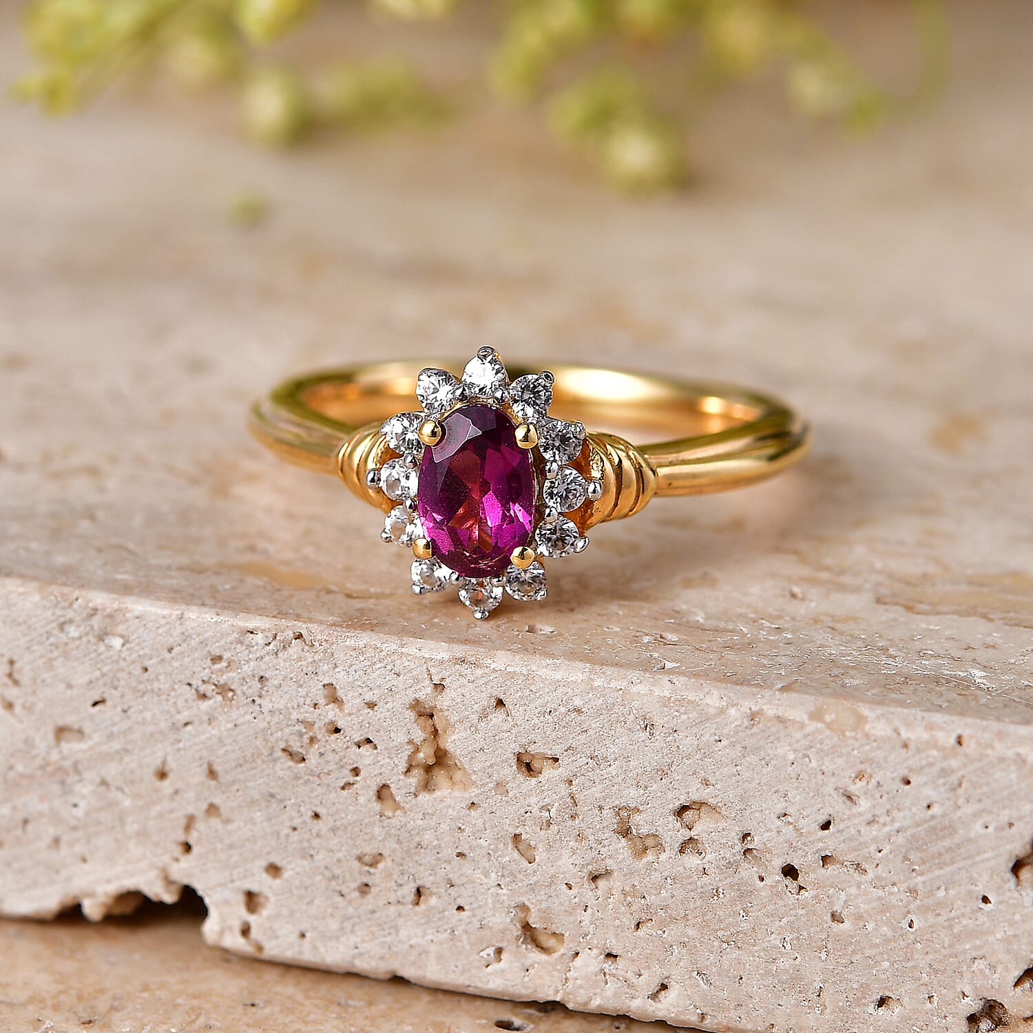 D'Joy - Natural Radiant Ember Garnet &amp; White Zircon Halo Ring in Yellow Gold Plated Sterling Silver 8555229 3