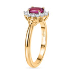 D'Joy - Natural Radiant Ember Garnet & White Zircon Halo Ring in Yellow Gold Plated Sterling Silver