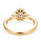 D'Joy - Natural Radiant Ember Garnet & White Zircon Halo Ring in Yellow Gold Plated Sterling Silver