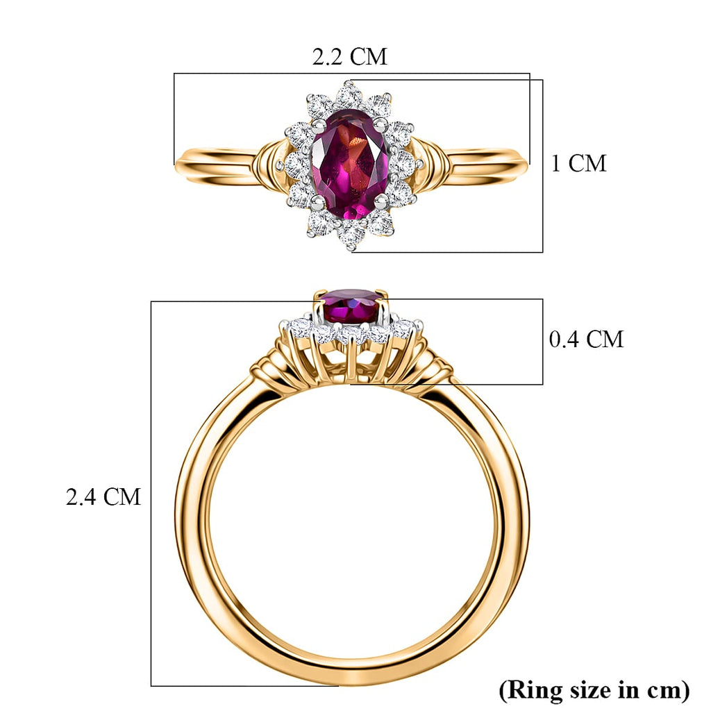 D'Joy - Natural Radiant Ember Garnet & White Zircon Halo Ring in Yellow Gold Plated Sterling Silver