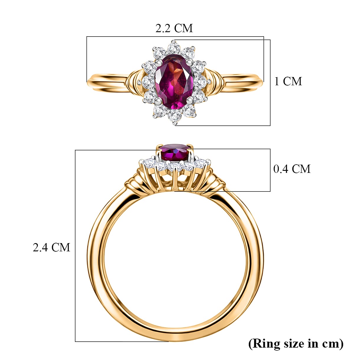 D'Joy - Natural Radiant Ember Garnet &amp; White Zircon Halo Ring in Yellow Gold Plated Sterling Silver 8555229 6