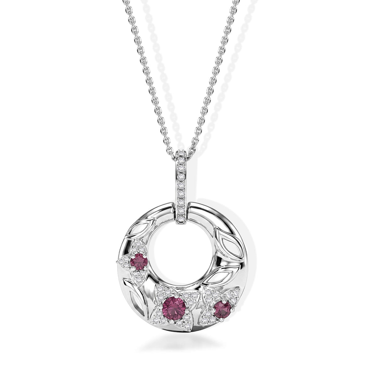 D'Joy - Natural Radiant Ember Garnet &amp; White Zircon Pendant with Chain (Size 20) in Rhodium Overlay Sterling Silver V32585434 0