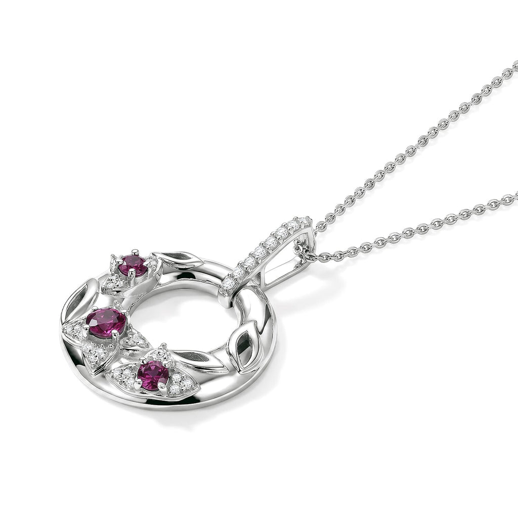 D'Joy - Radiant Ember Garnet & White Zircon Pendant with Chain (Size 20) in Rhodium Overlay Sterling Silver 0.88 Ct.