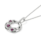 D'Joy - Radiant Ember Garnet & White Zircon Pendant with Chain (Size 20) in Rhodium Overlay Sterling Silver 0.88 Ct.