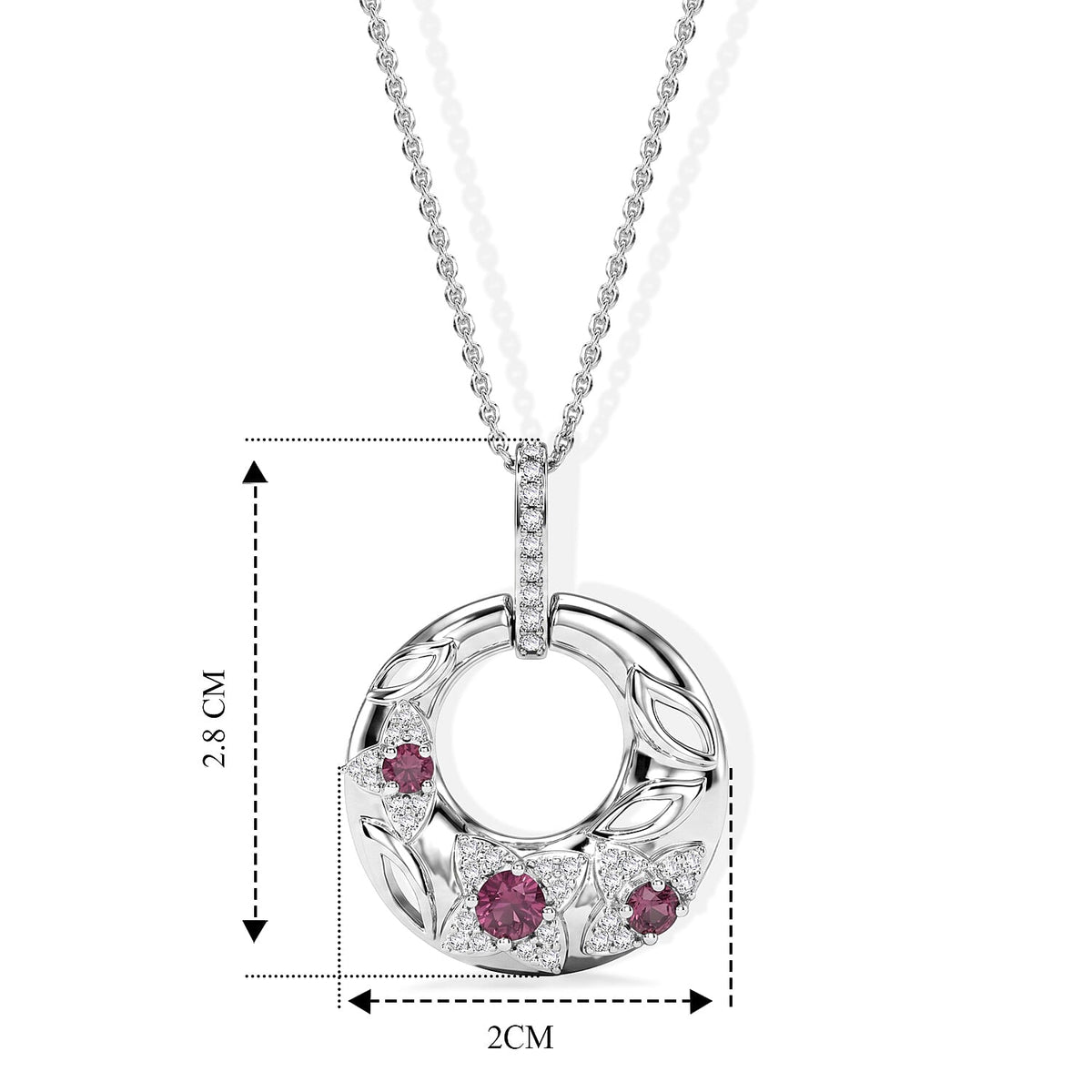 D'Joy - Natural Radiant Ember Garnet &amp; White Zircon Pendant with Chain (Size 20) in Rhodium Overlay Sterling Silver V32585434 3