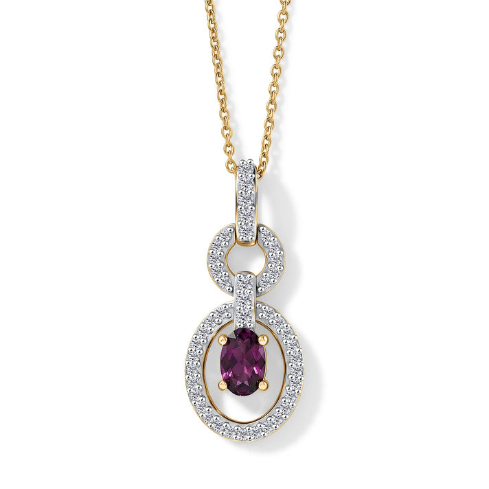 D'Joy - Natural Radiant Ember Garnet &amp; White Zircon Drop Pendant with Chain (Size 20) in Yellow Gold Plated Sterling Silver 1.00 Ct. 4490626 1