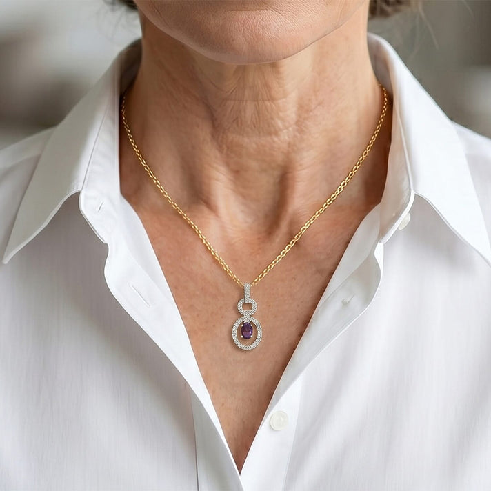 D'Joy - Natural Radiant Ember Garnet &amp; White Zircon Drop Pendant with Chain (Size 20) in Yellow Gold Plated Sterling Silver 1.00 Ct. 4490626 2