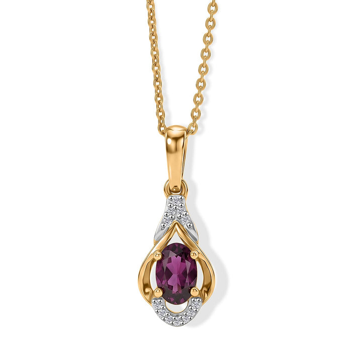D'Joy - Natural Radiant Ember Garnet &amp; White Zircon Drop Pendant with Chain (Size 20) in Yellow Gold Plated Sterling Silver 4491532 1