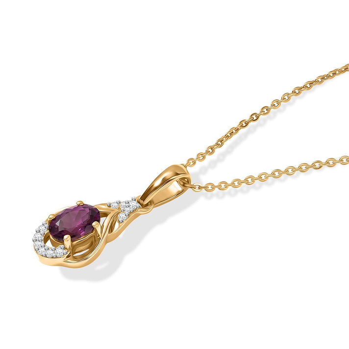 D'Joy - Natural Radiant Ember Garnet &amp; White Zircon Drop Pendant with Chain (Size 20) in Yellow Gold Plated Sterling Silver 4491532 2