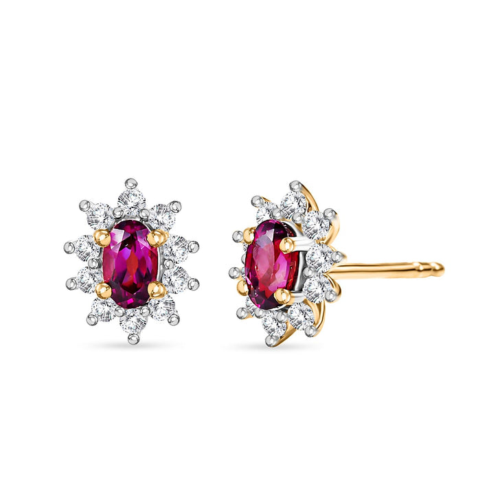D'Joy - Natural Radiant Ember Garnet &amp; White Zircon Stud Push Post Halo Earring in Yellow Gold Plated Sterling Silver 1.00 Ct. 8555238 1