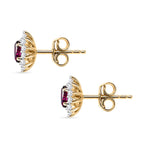 D'Joy - Natural Radiant Ember Garnet & White Zircon Stud Push Post Halo Earring in Yellow Gold Plated Sterling Silver 1.00 Ct.
