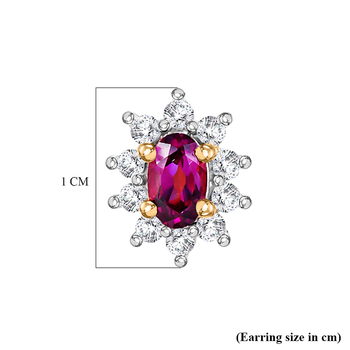 D'Joy - Natural Radiant Ember Garnet &amp; White Zircon Stud Push Post Halo Earring in Yellow Gold Plated Sterling Silver 1.00 Ct. V32527649 5