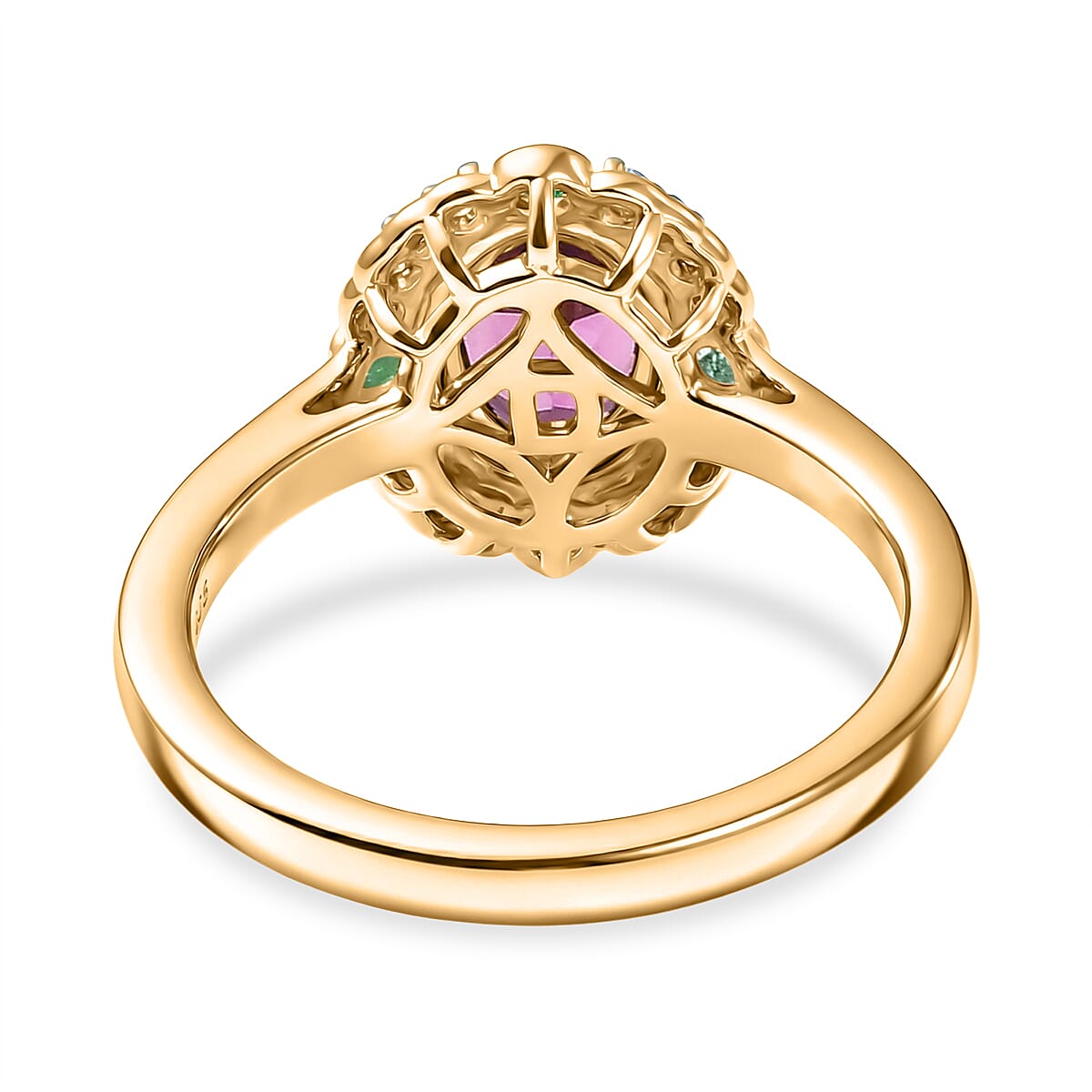 D'Joy Natural Radiant Ember Garnet &amp; White Zircon &amp; Zambian Emerald Halo Ring in 18K Vermeil Yellow Gold Plated Sterling Silver 1.17 Ct. 8426187 5