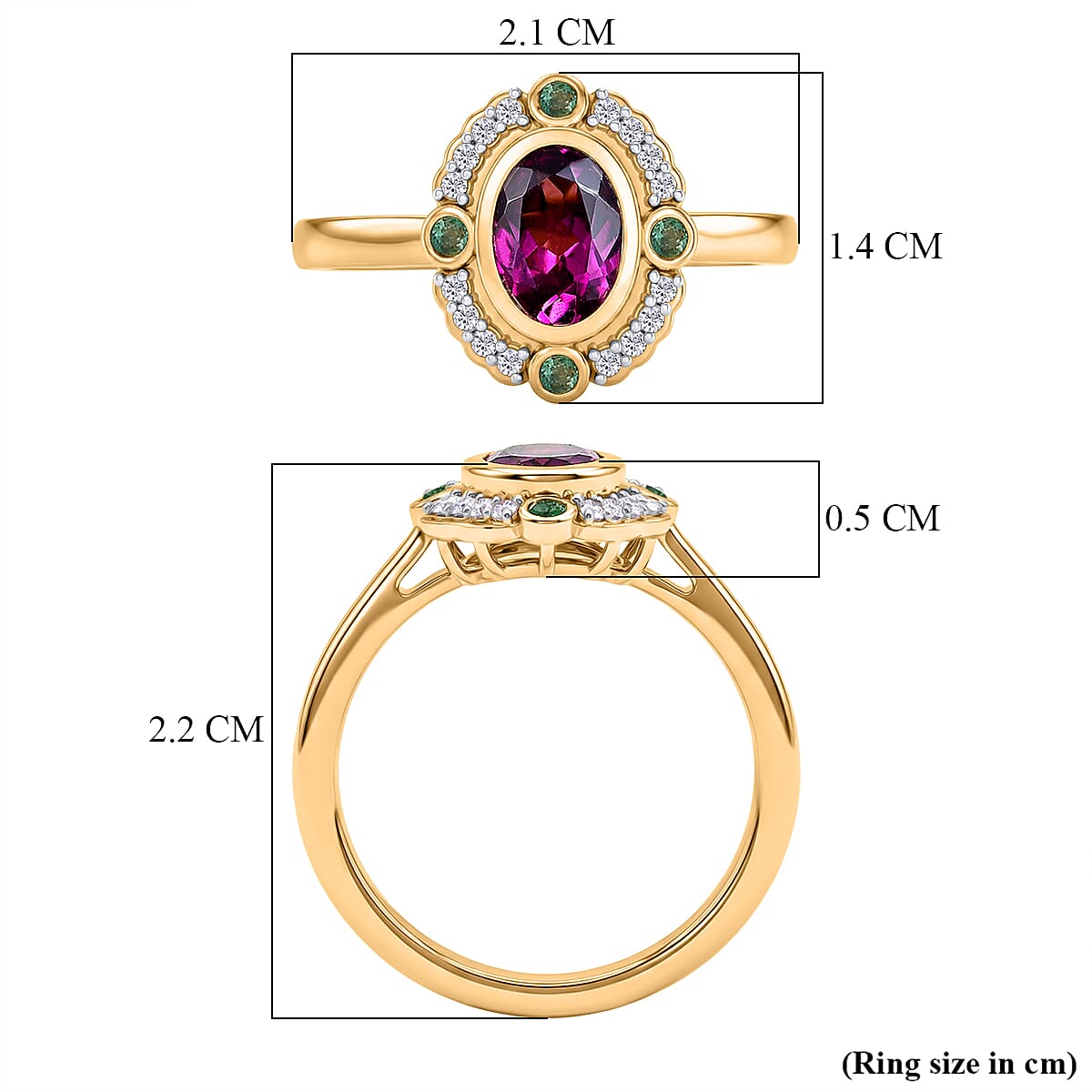 D'Joy Natural Radiant Ember Garnet &amp; White Zircon &amp; Zambian Emerald Halo Ring in 18K Vermeil Yellow Gold Plated Sterling Silver 1.17 Ct. 8426187 6