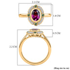 D'Joy Natural Radiant Ember Garnet & White Zircon & Zambian Emerald Halo Ring in 18K Vermeil Yellow Gold Plated Sterling Silver 1.17 Ct.