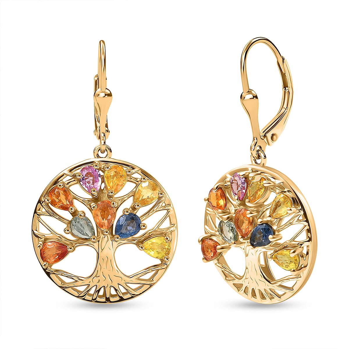 Rainbow Sapphire Cluster Earring with Lever Back in Yellow Gold Plated Sterling Silver 3.52 Ct, Silver Wt. 5.58 Gms. 8251990 0