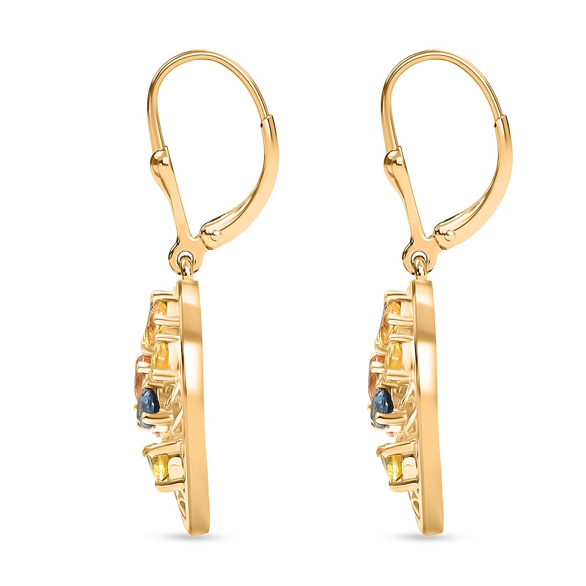 Rainbow Sapphire Cluster Earring with Lever Back in Yellow Gold Plated Sterling Silver 3.52 Ct, Silver Wt. 5.58 Gms. 8251990 4
