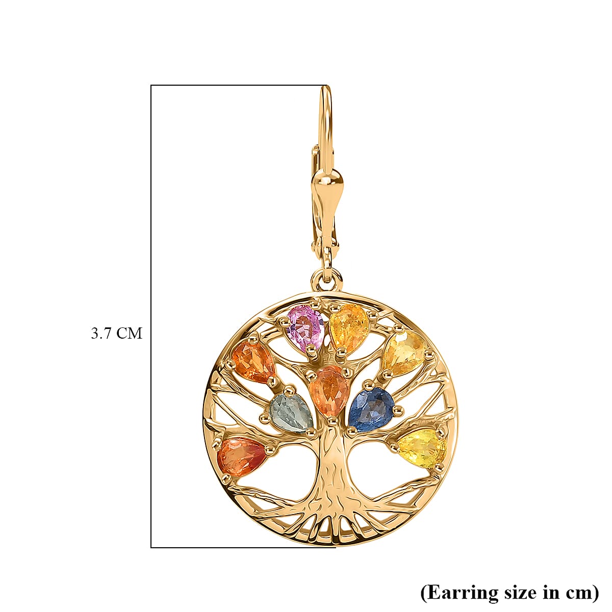 Rainbow Sapphire Cluster Earring with Lever Back in Yellow Gold Plated Sterling Silver 3.52 Ct, Silver Wt. 5.58 Gms. 8251990 6
