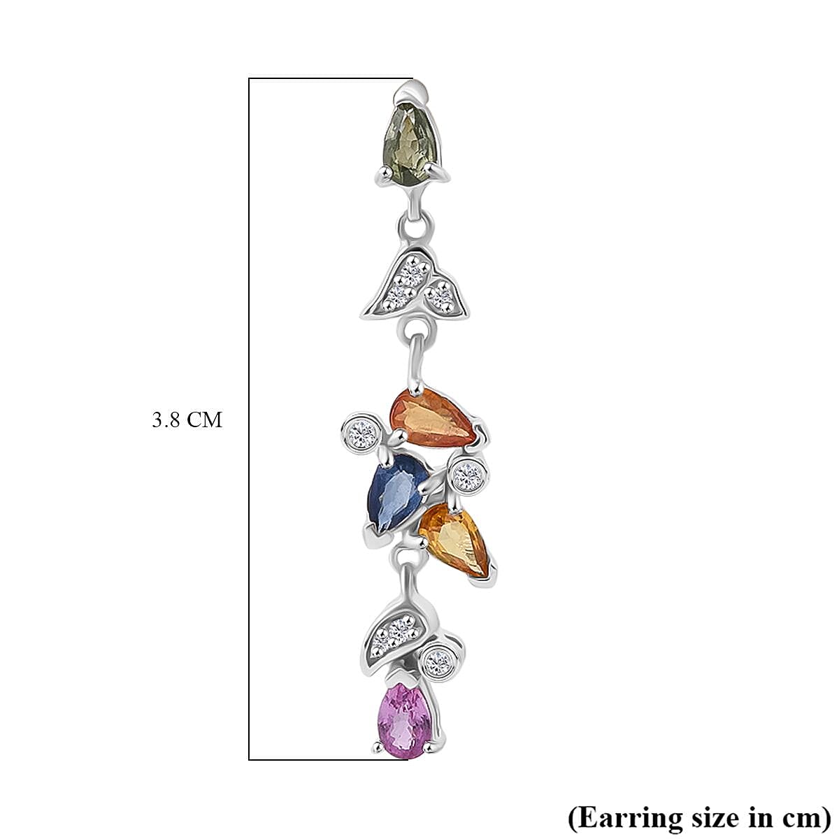 Rainbow Sapphire, Blue Sapphire, Pink Sapphire &amp; White Zircon Earring with Push Back in Rhodium Overlay Sterling Silver 2.64 Ct. 8257487 5