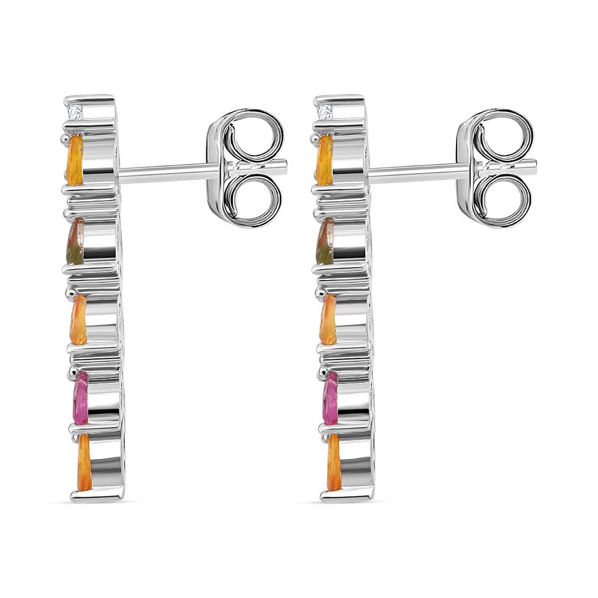 Rainbow Sapphire &amp; Multi Gemstones Dangling Earring with Push Back in Rhodium Overlay Sterling Silver 2.40 Ct. 8257575 3