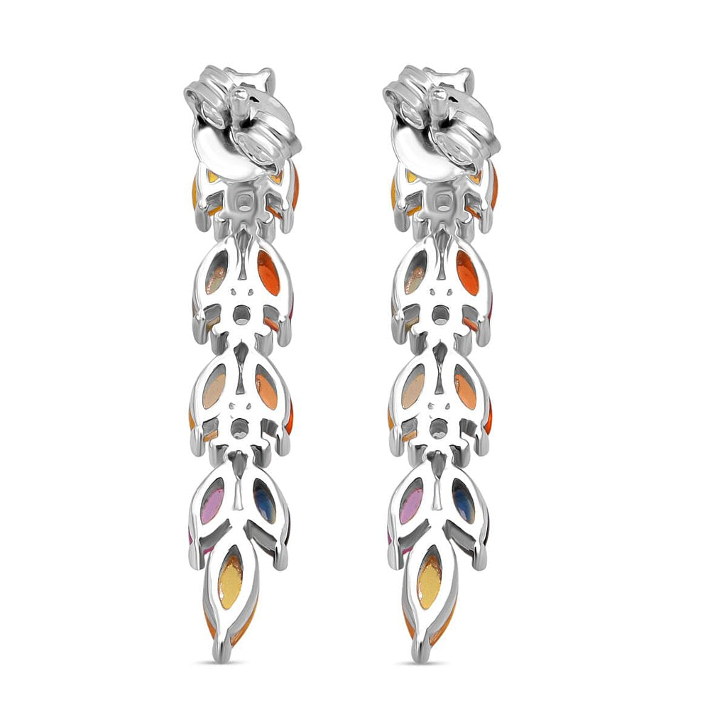 Rainbow Sapphire & Multi Gemstones Dangling Earring with Push Back in Rhodium Overlay Sterling Silver 2.40 Ct.